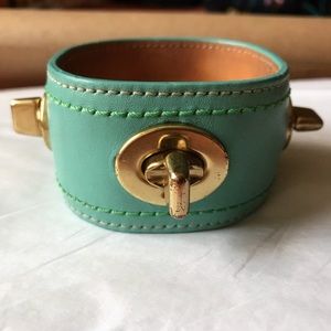 Coach leather bangle, turquoise and gold clasps